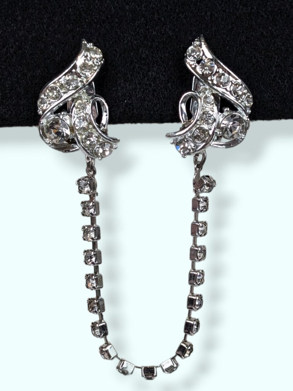 Vintage White Rhinestone Swoop Sweater Clip